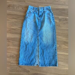 Fashion Nova Blue Denim Maxi Skirt with Front Slit